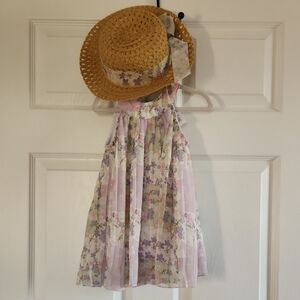 Floral Dress with Straw Hat